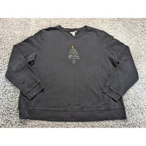🎄Vintage  🎄 Christmas Sweater Women XL Black Embroidered Tree - embellished  🎄